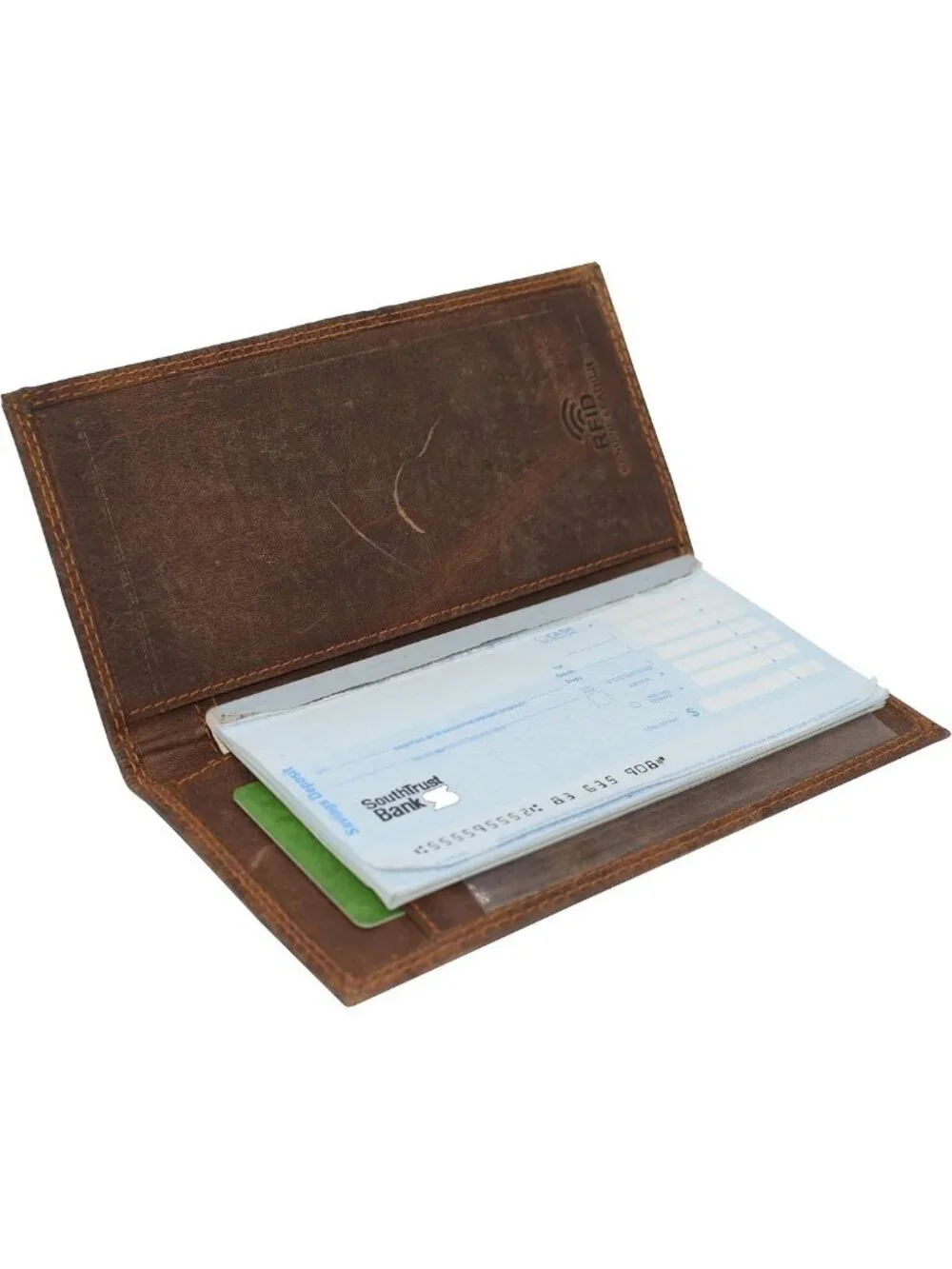 Vintage Leather RFID Blocking Slim Checkbook Cover Wallet - Brown, Stylish